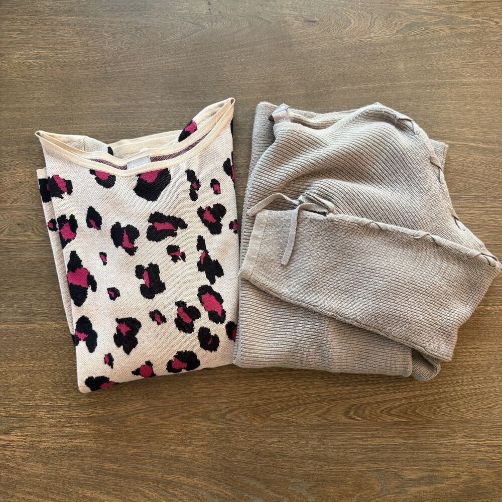 Chico’s Medium brown Sweaters Animal Print Neutral Quiet Luxury lot of 2